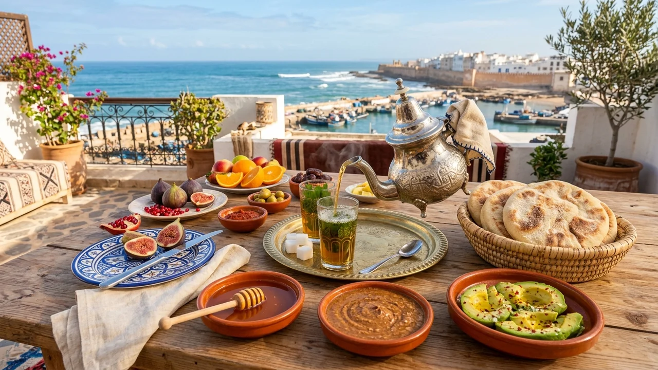 Artisan Berber breakfast feast overlooking the Atlantic ocean at Wellen Maroc Surf